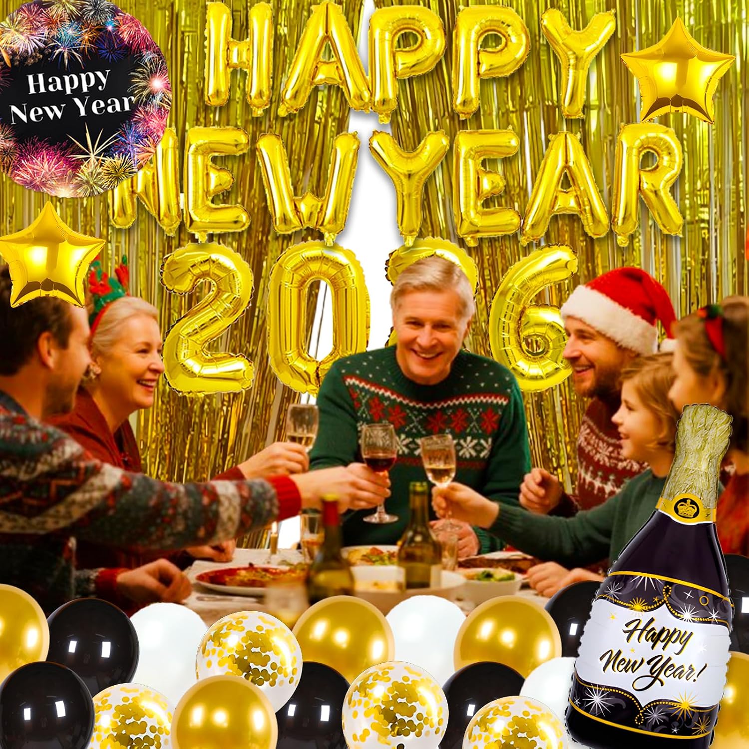 New Years Eve Party Supplies 2026, Happy New Years Decorations 2026, Gold and Black Balloons Supplies Set with 2026