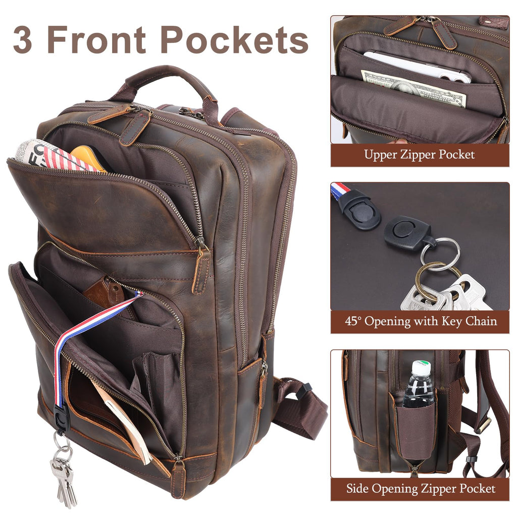Brown Leather Laptop Backpack for Men 16 Inch Computer Work Bag