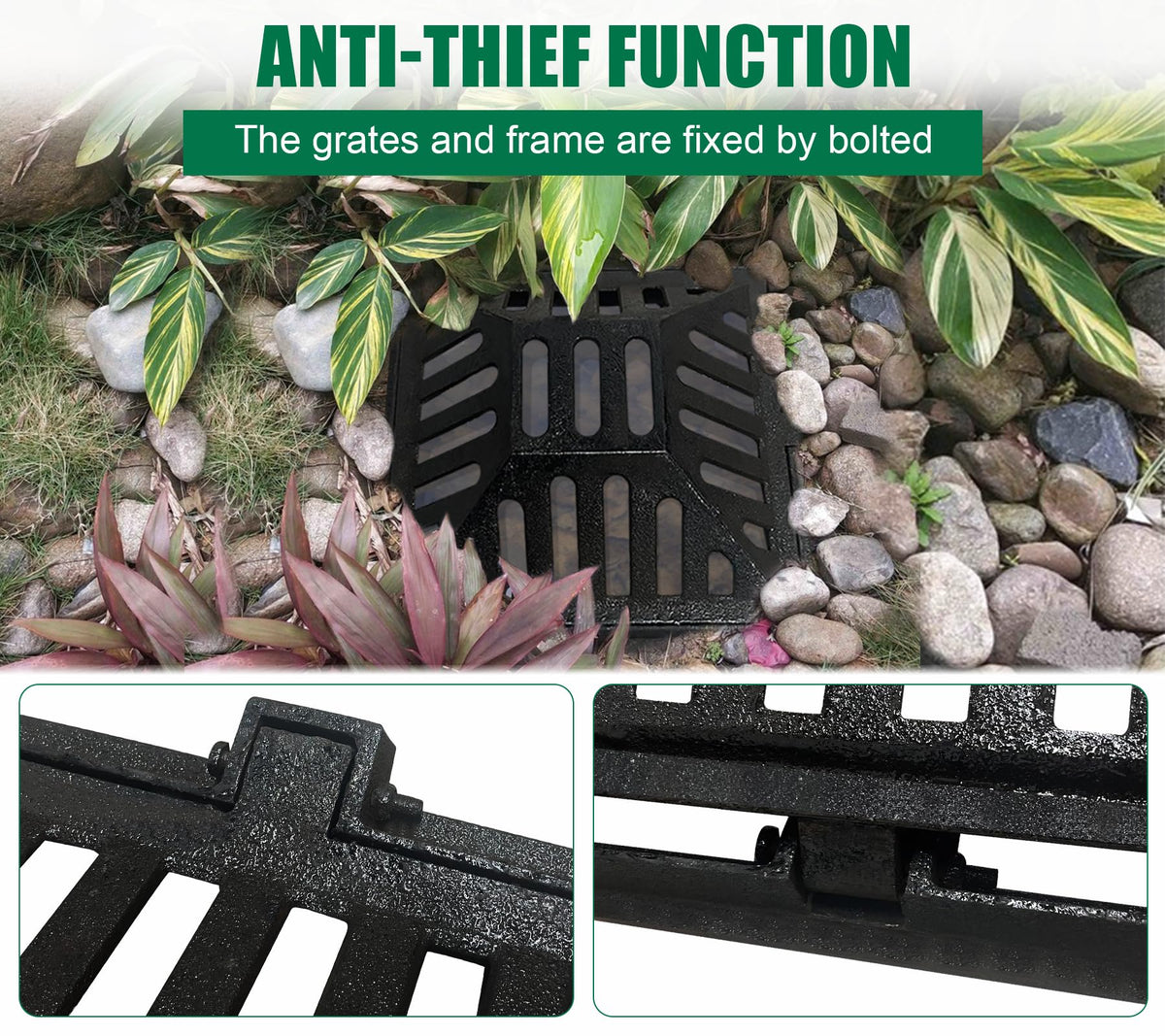 18x18in Square Ductile Iron Atrium Drain Grate and Frame for Yard