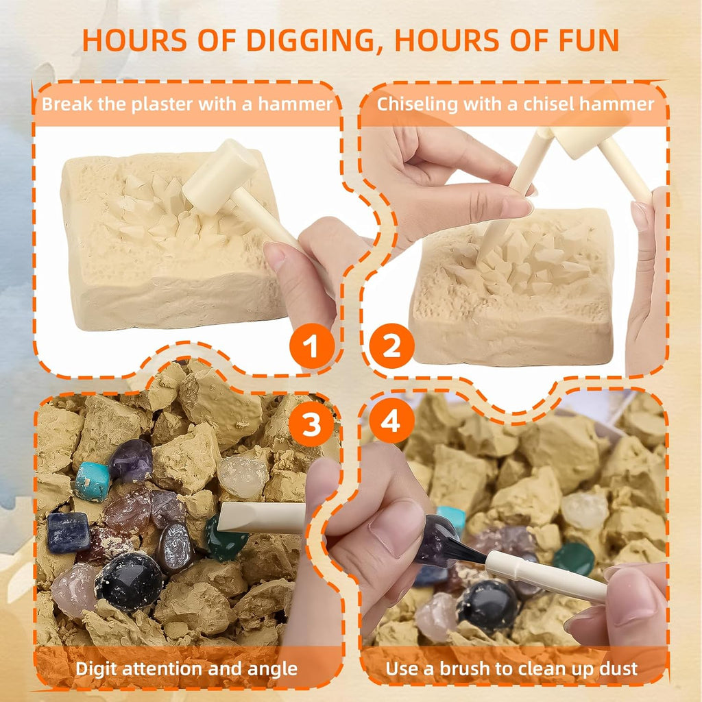 Gemstones Dig Kit Earth Science Kits for Kids Age 6-8-12-14, Birthstone Gemstone Dig Kit, Geology Kit with Break Your