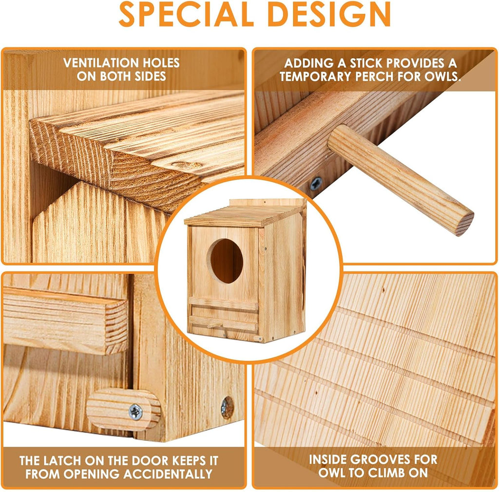 Barn Owl House,Owl Nesting Box for Outside, Wooden Screech Owls Nesting Box