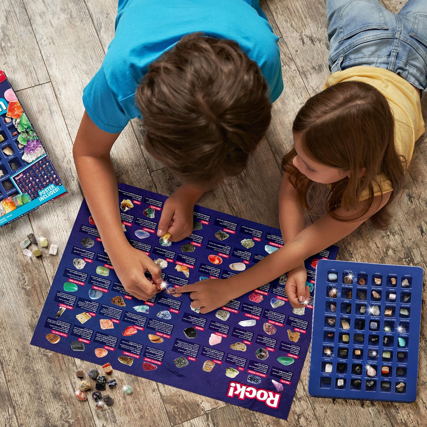 Rocks Collection 48 PCS Gemstones - STEM Geology Kit for Kids with ID Guide | Includes Tiger’s Eye, Rose Quartz, Red