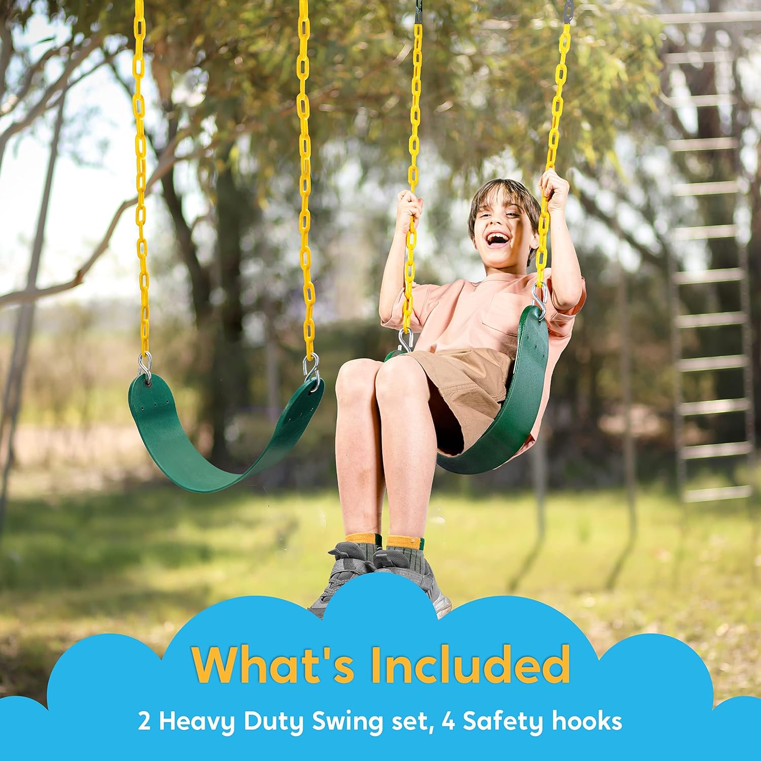 2 Pack Green Swing Seats Heavy Duty with 66" Chain, Swing Set Accessories Replacement with Snap Hooks for Kids