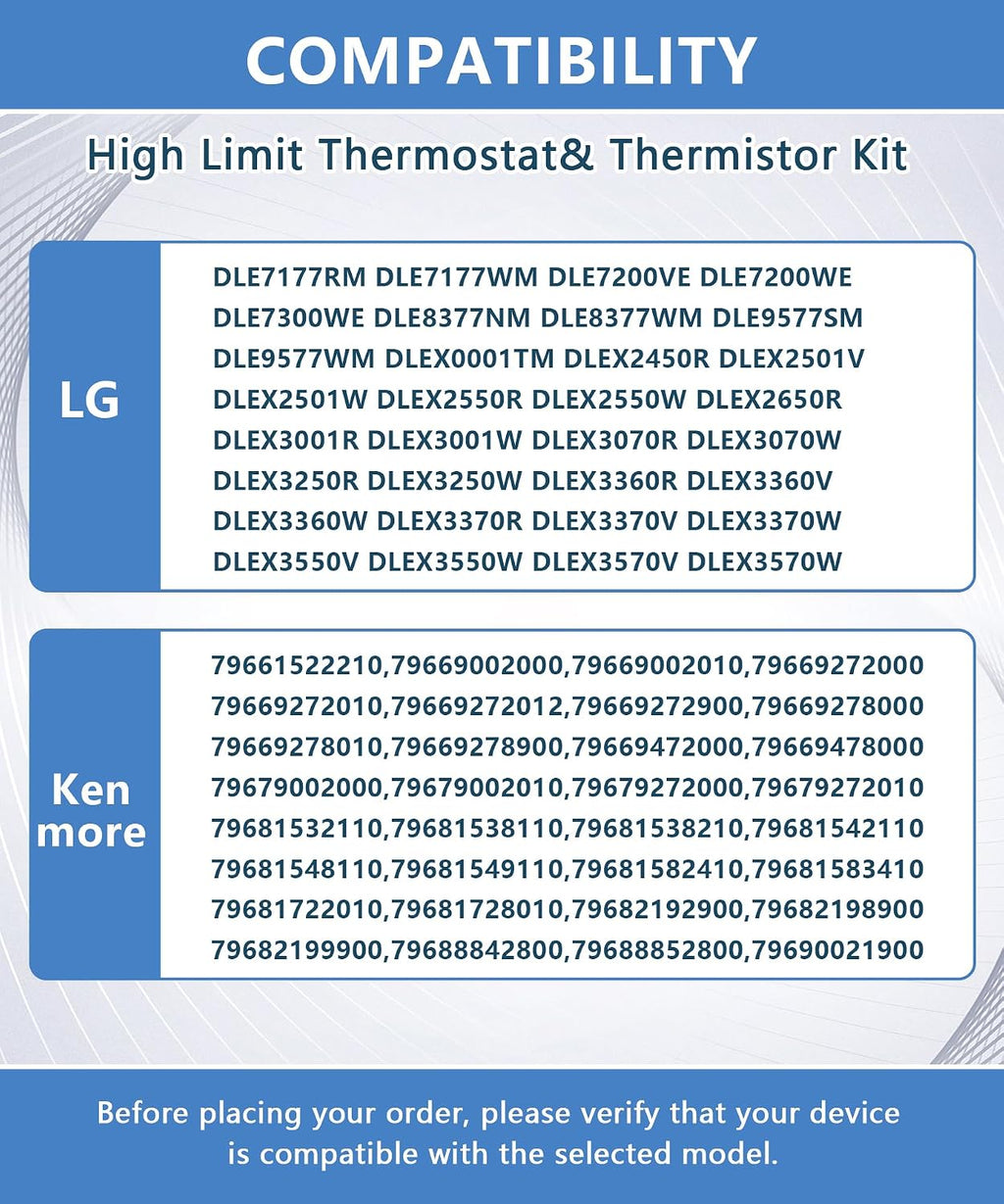 DLE7000W DLE7150W Dryer Thermistor and Thermostat Kit