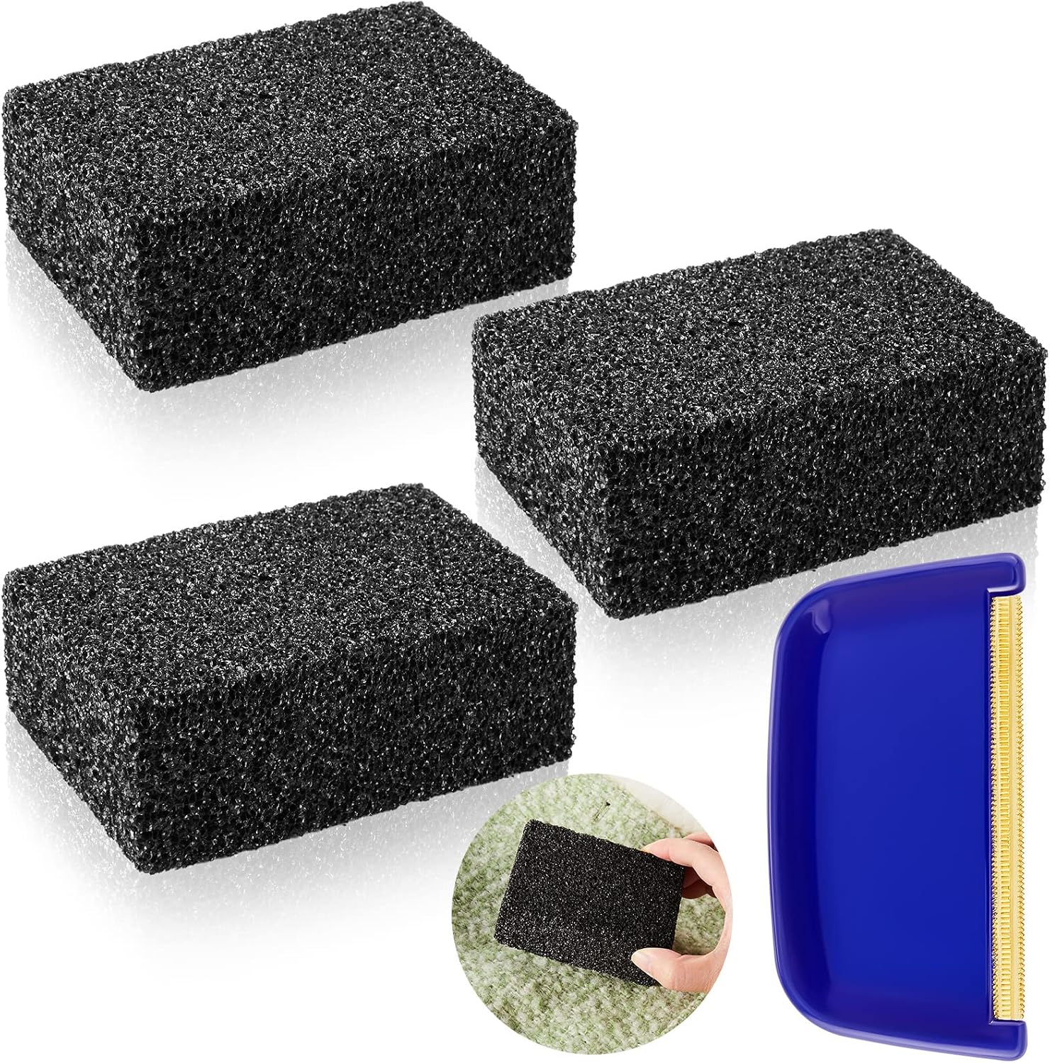 3 Pcs Sweater Pill Remover Defuzzer, Lint Fuzz Stone, Black | Pumice Block Removes Pilling from Knitwear Wool