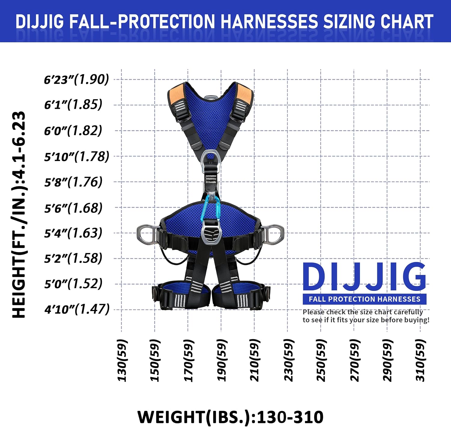 Fall Protection Safety Harness OSHA/ANSI Full Body Climbing Harness | 5-point adjustment, aluminum O-rings, 8 in.