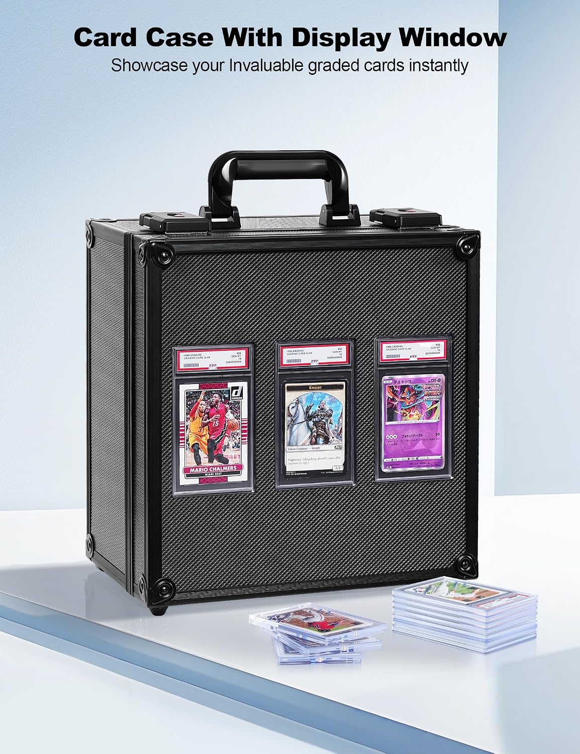 Black Graded Card Storage Box, TSA Lock Slab Case, Display Window | Aluminum Alloy Graded Card Case, Trading Storage