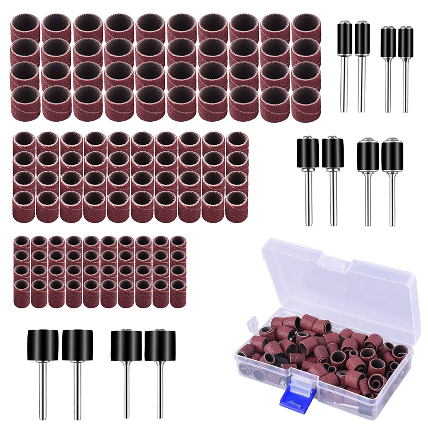 132 Pieces Aluminum Oxide Sanding Drum Set with Free Box | Including 120 Pieces Drum Sander Sanding Sleeves,12 Pieces