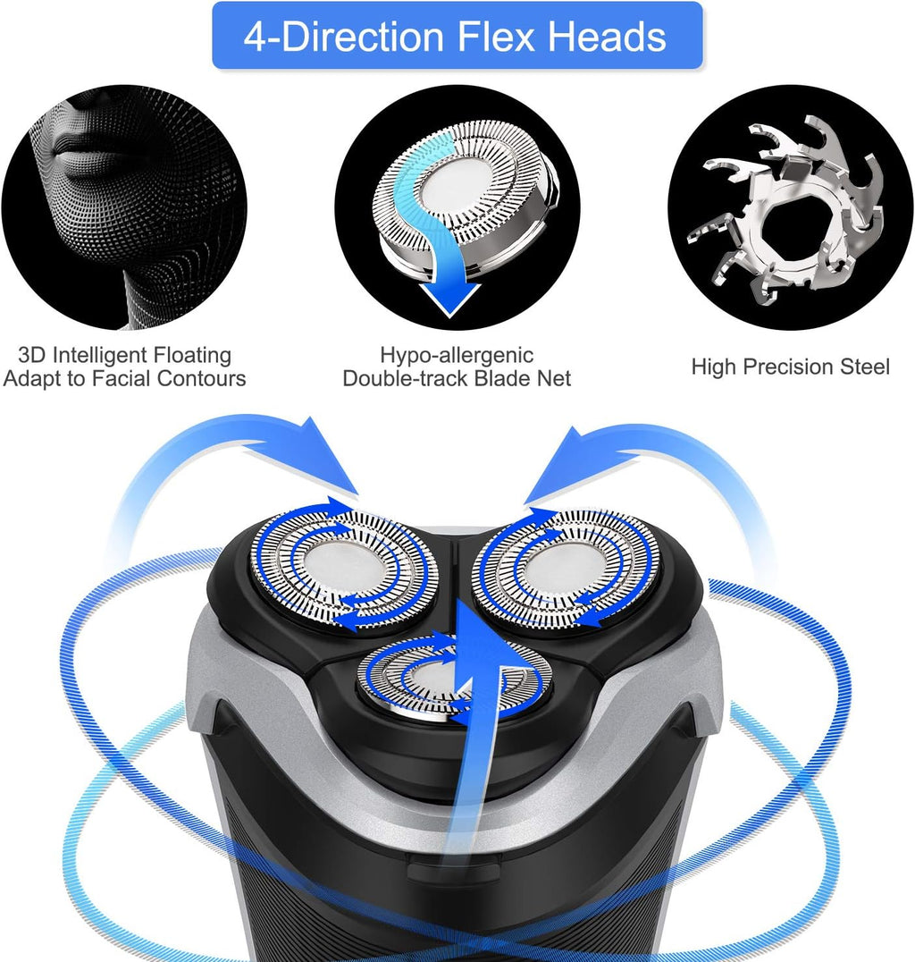 Men's Electric Shaver - MAX-T Corded and Cordless Rechargeable 3D Rotary Shaver Razor for Men with Pop-up Sideburn