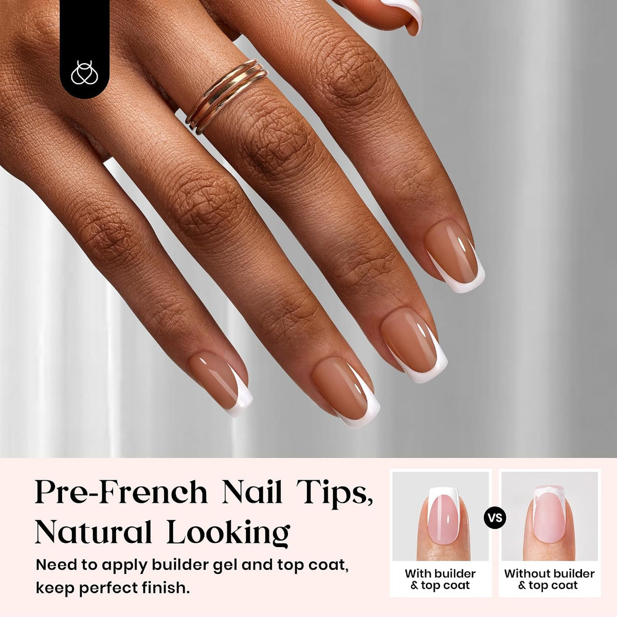 Beetles French Tips Press On Nails- 224 Pcs Short Squoval Nails, Brown