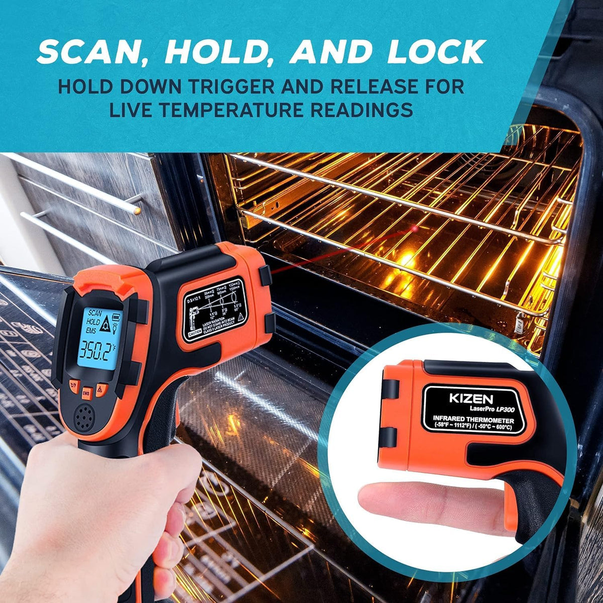 Infrared Temperature Gun - Handheld Surface Infrared Thermometer for Griddle, Grill, Pizza Oven, Candy, & A/C - Laser