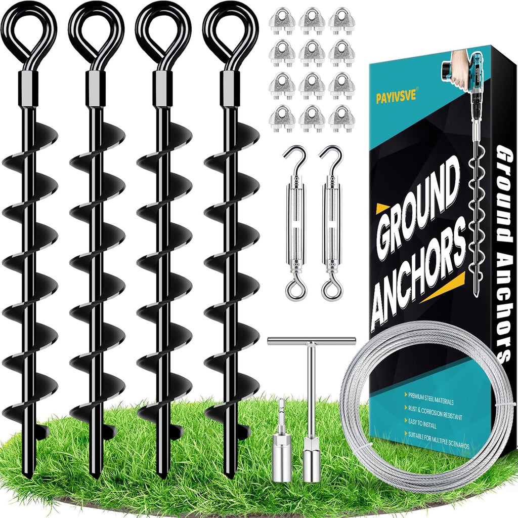 Ground Anchors Heavy Duty Shed Anchors Kit Mobile Home Anchor, 4x15in | Trampoline Anchors with 1/8" Galvanized Cable