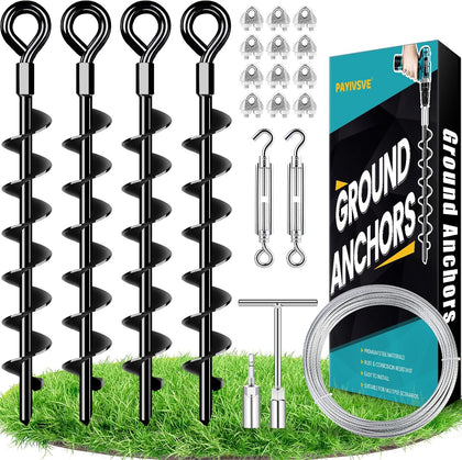 Ground Anchors Heavy Duty Shed Anchors Kit Mobile Home Anchor, 4x15in | Trampoline Anchors with 1/8" Galvanized Cable