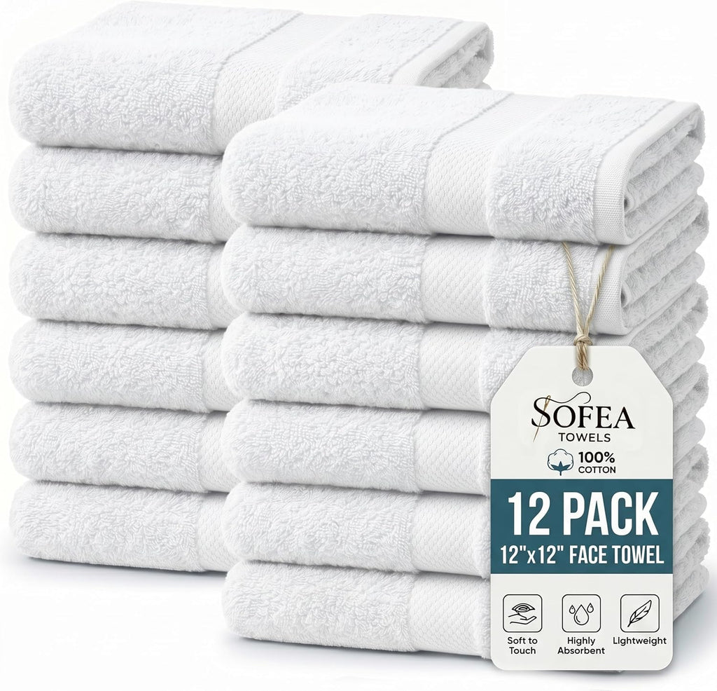 100% Cotton Washcloths Set of 12, (12 x 12 Inch) 520 GSM Wash Cloths, Extra Soft Absorbent Quick Dry Face Towels