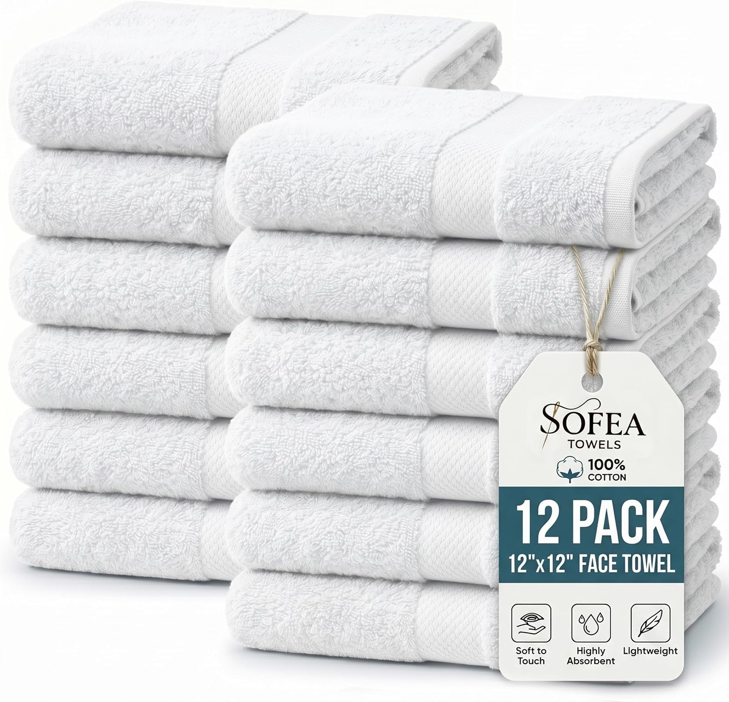 100% Cotton Washcloths Set of 12, (12 x 12 Inch) 520 GSM Wash Cloths, Extra Soft Absorbent Quick Dry Face Towels