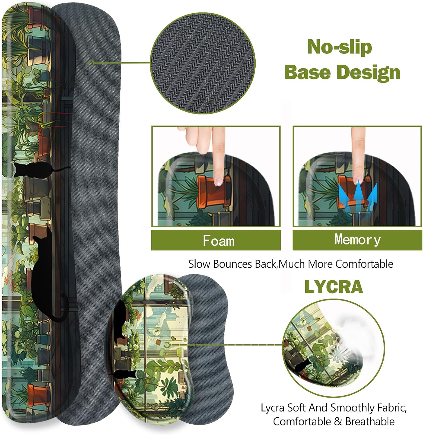 Extended Gaming Mouse Pad, Memory Foam Keyboard Mouse Wrist Rest Set | Large Desk Mat with Stitched Edges, Non-Slip