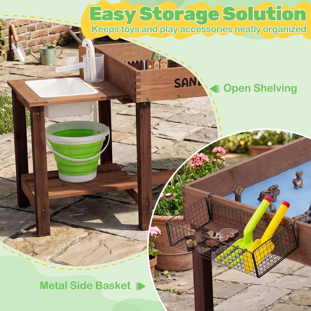 Sensory Table with Water Pump & Sink, Toddler Activity Table with 33 Sand Table Toys, Toy Bucket, Shovel & Rake