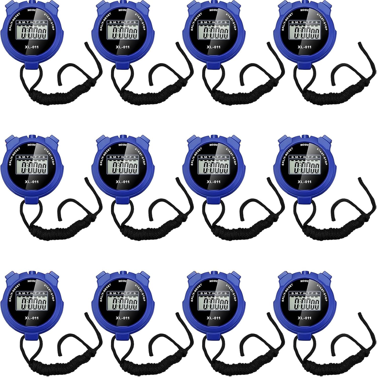 12 Pack Multi Function Digital Stopwatch Timer Bulk Sports Stopwatch with Lanyard Plastic Display Waterproof Date
