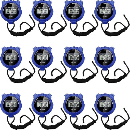 12 Pack Multi Function Digital Stopwatch Timer Bulk Sports Stopwatch with Lanyard Plastic Display Waterproof Date