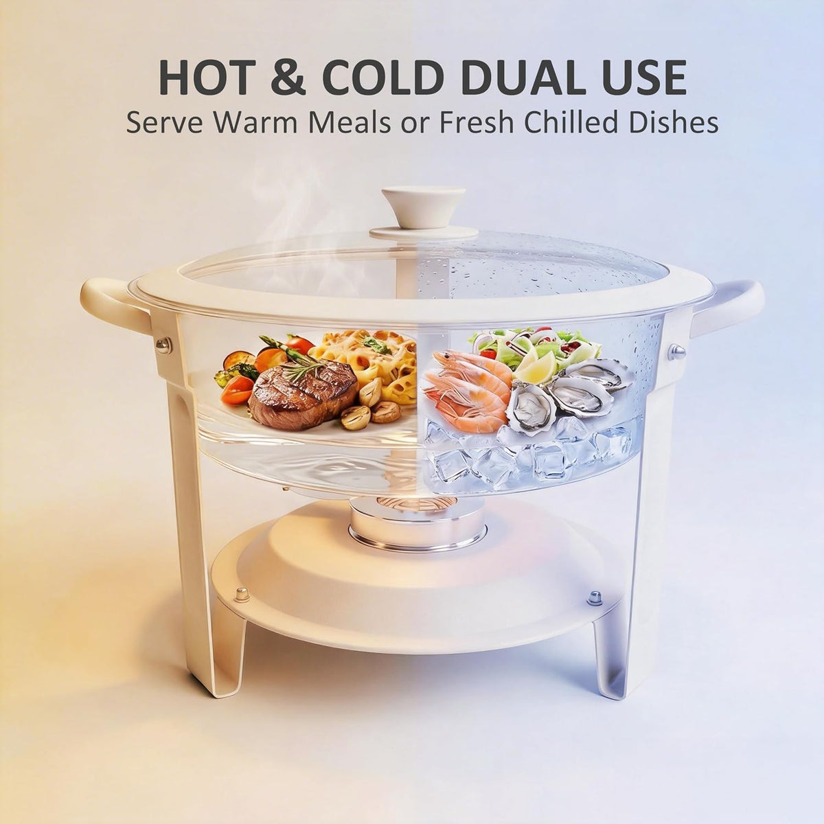 Chafing Dishes for Buffet, 6QT Round, White Granite, 4 Pack | Granite-coated stainless steel pans, clear white