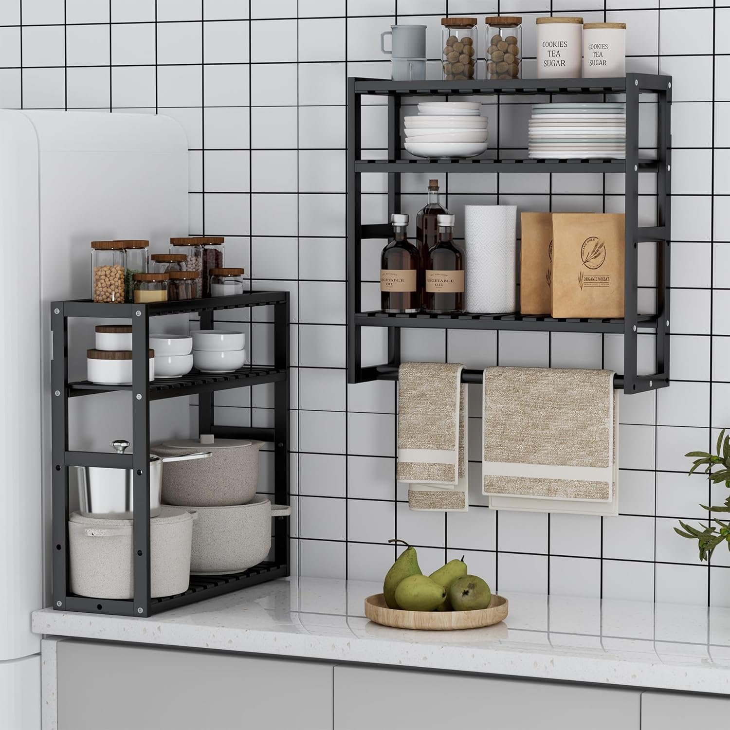 Towel Rack Bathroom Storage Shelves Over The Toilet with Towel Bar 100% Bamboo Adjustable Height Floating Shelf Wall
