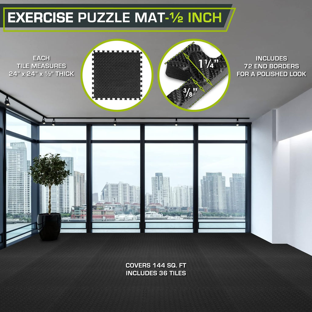 Exercise Puzzle Mat ½-inch, EVA Interlocking Foam Floor Tiles for Home Gym, Workout Equipment, Kids Play Areas