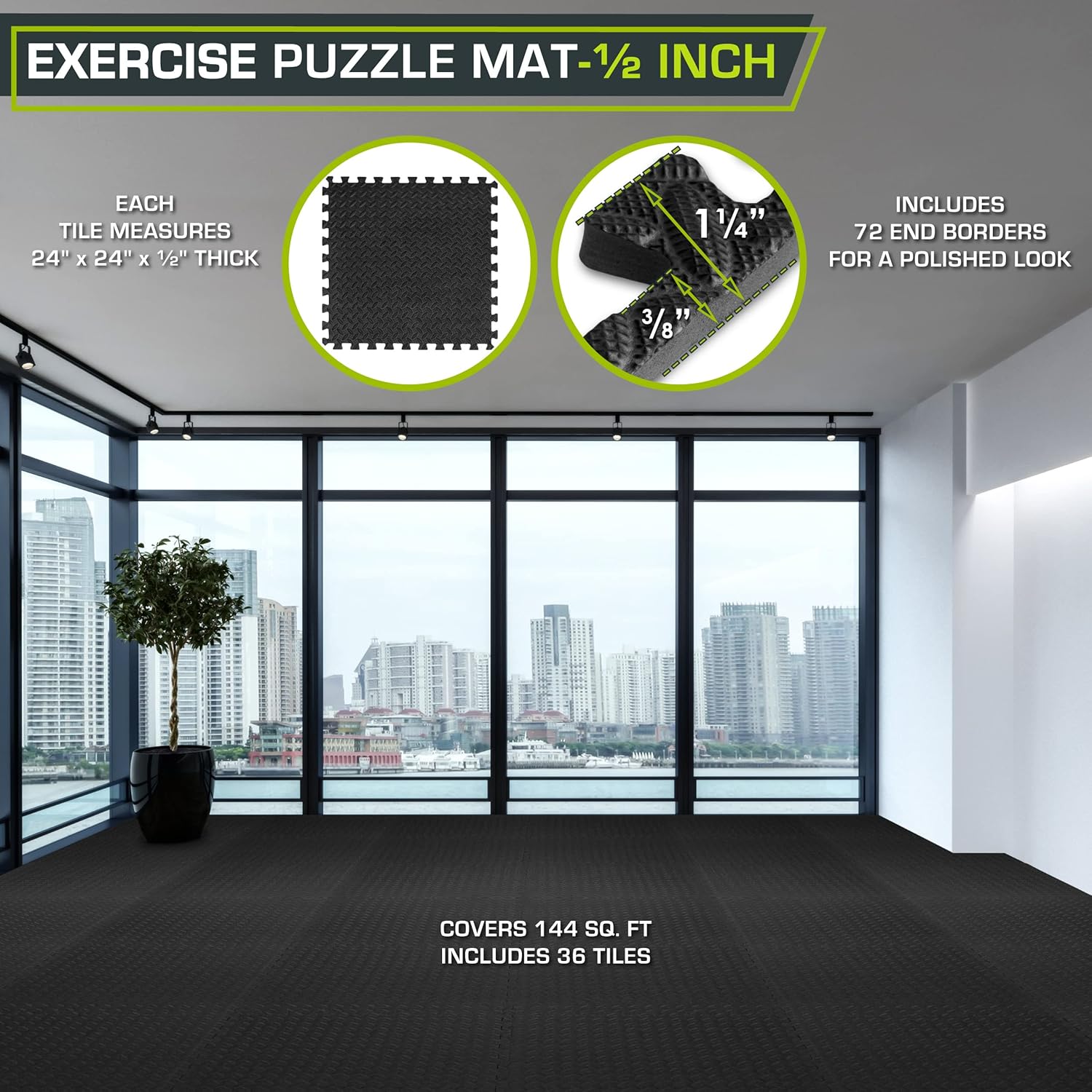 Exercise Puzzle Mat ½-inch, EVA Interlocking Foam Floor Tiles for Home Gym, Workout Equipment, Kids Play Areas
