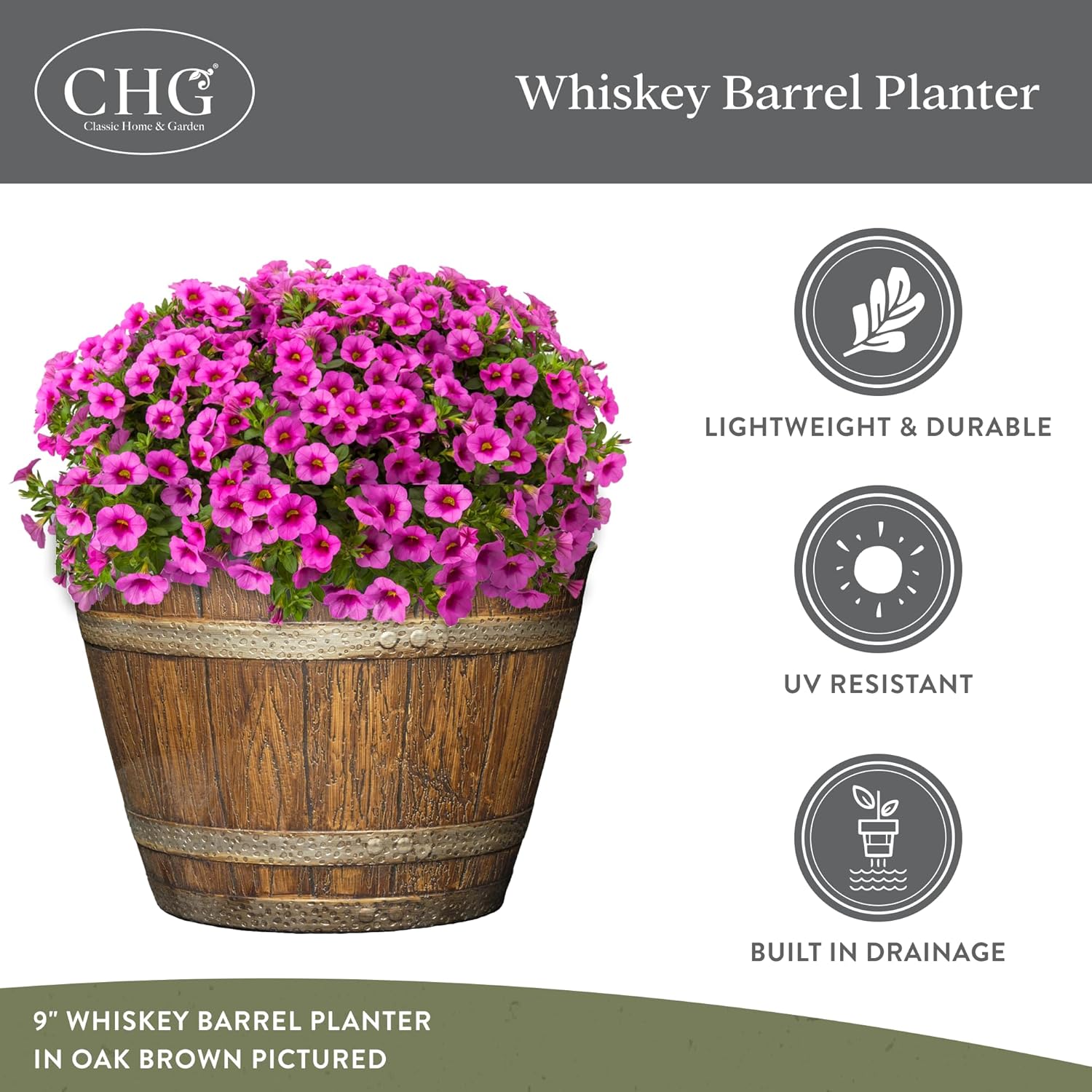 by Growscape Whiskey Barrel Planters, Wooden Finish Flower Planter Pot, Decorative Garden Pots, Indoor Outdoor Resin