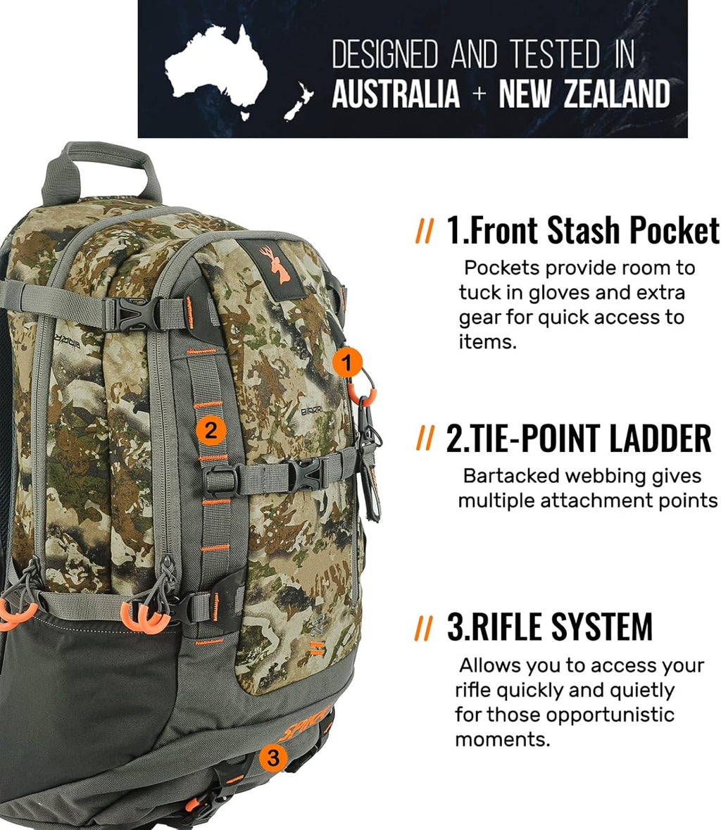 Camo and Green Hunting Backpack Tactical Military Bags Waterproof Daypack for 25L Capacity Removable Hip Belt