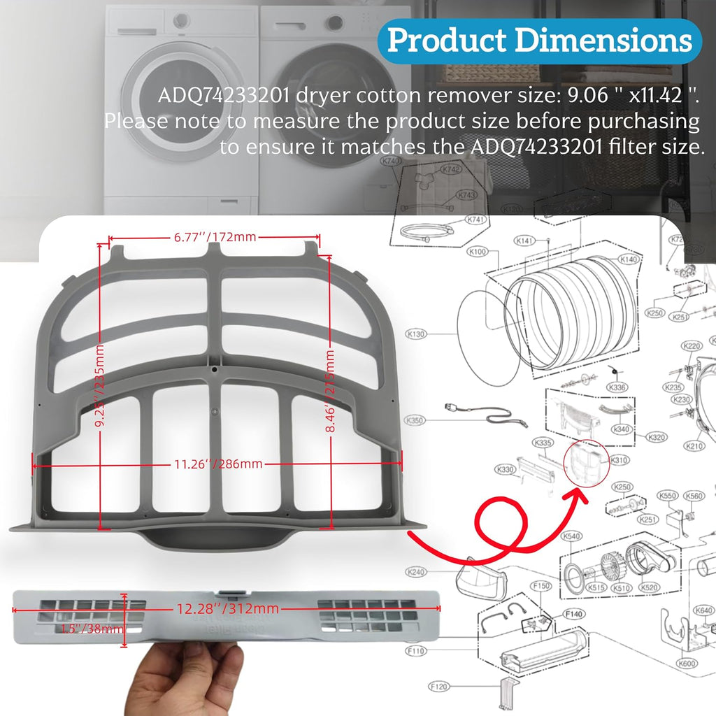 ADQ74233201 Dryer Lint Filter For LG Dryers DLEX7700VE DLEX7700WE