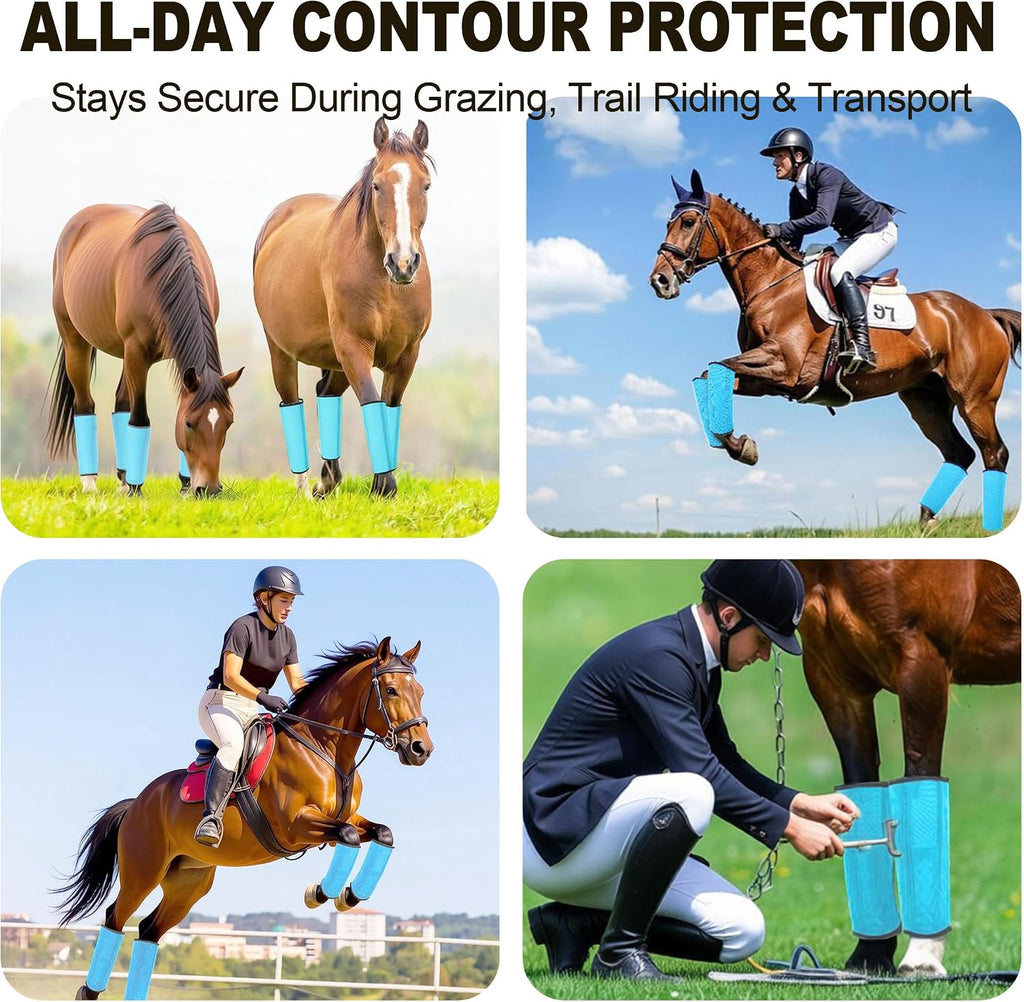 Horse Fly Boots 4 Pack | Breathable Mesh Horse Leg Protection for Pasture Turnout | Reduce Stomping, Hoof Damage &