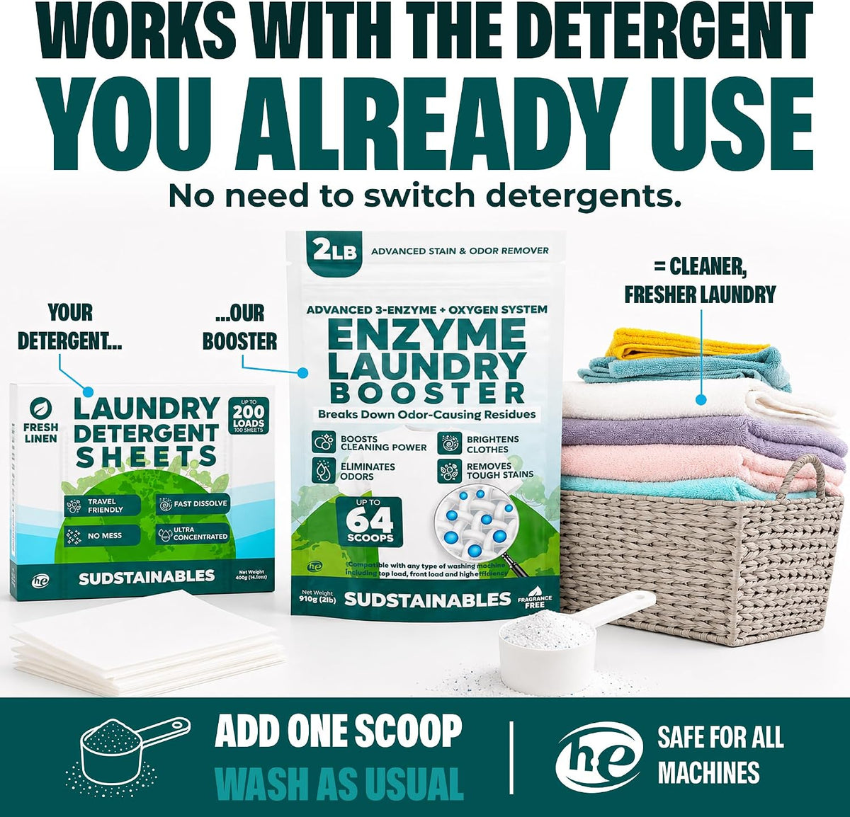 Enzyme Laundry Booster Powder, 2 lb