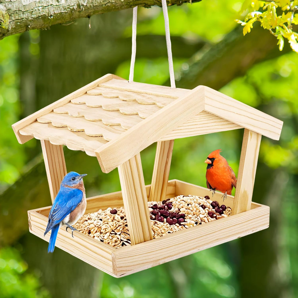 Bird Feeders House, 10x6.3x7.8 Inch Wooden Wild Bird Feeders for Cardinals Finches Bluebird Mealworm, Platform Bird