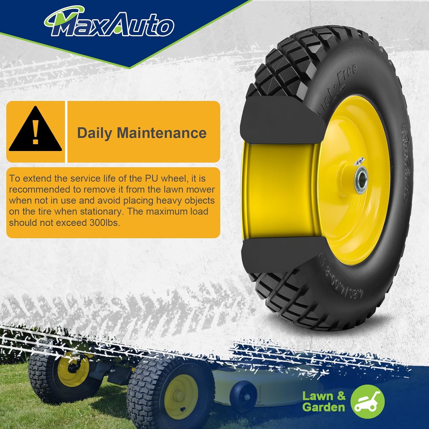 4.80 4.00-8 Wheelbarrow Tires 4.80/4.00-8 Flat-Free Tire and Wheel 16 Inch Solid Tires w/Grease Fitting, 3" Centered