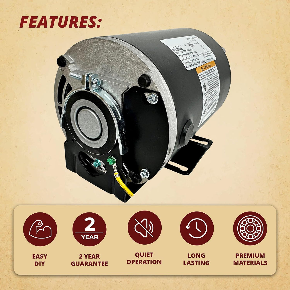 AO Smith GF2054 Blower Motor, 1/2 HP, 115V, 1725 RPM for Packard 45012, Emerson 8200, GE BF-4708, Universal 811, BALDOR RSP3451A, Dayton 4UE85, OEM Caliber