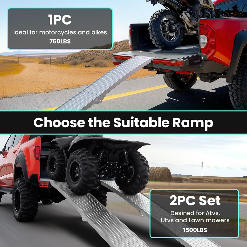7.5FT Aluminum Truck Ramps, 1500lbs Capacity Folding Loading Ramps, 2 PCS Heavy Duty ATV Ramps for Pickup Trucks