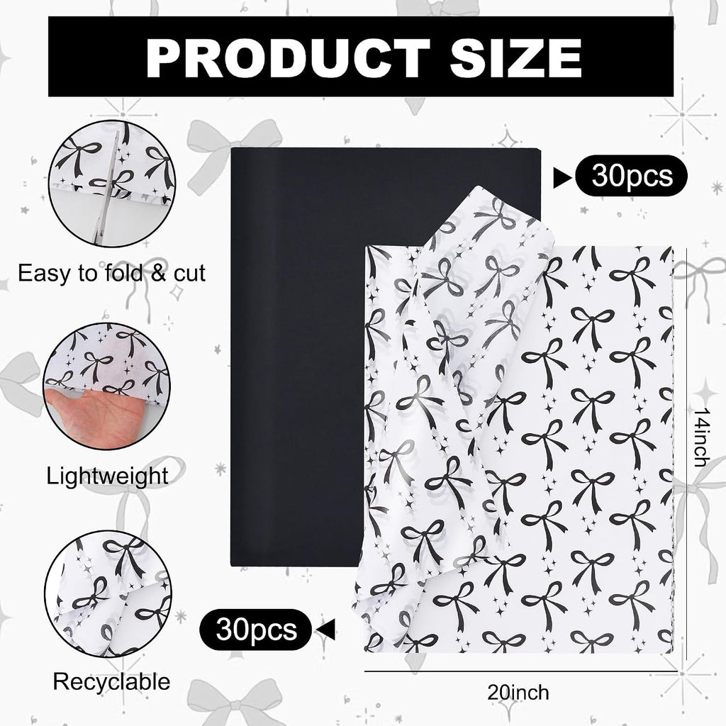 60 Sheets Black Bow Tissue Paper for Gift Wrapping