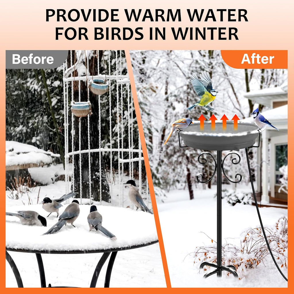 100W Heated Bird Baths for Outdoors, Winter Heated Birdbath, Grey