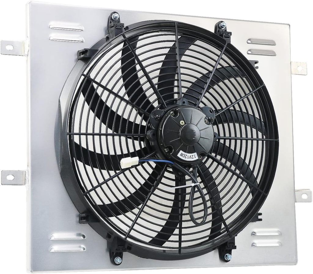 CU2101 Aluminum Radiator Shroud with Electric Fan for 1987-2006 Jeep Wrangler YJ TJ 2.4 2.5L L4 4.0L 4.2L L6 Gas 1x16" Fans Thermostat Relay Kit 89 90 92 93 94 95 96 97 98 99 01 02 03 04 05
