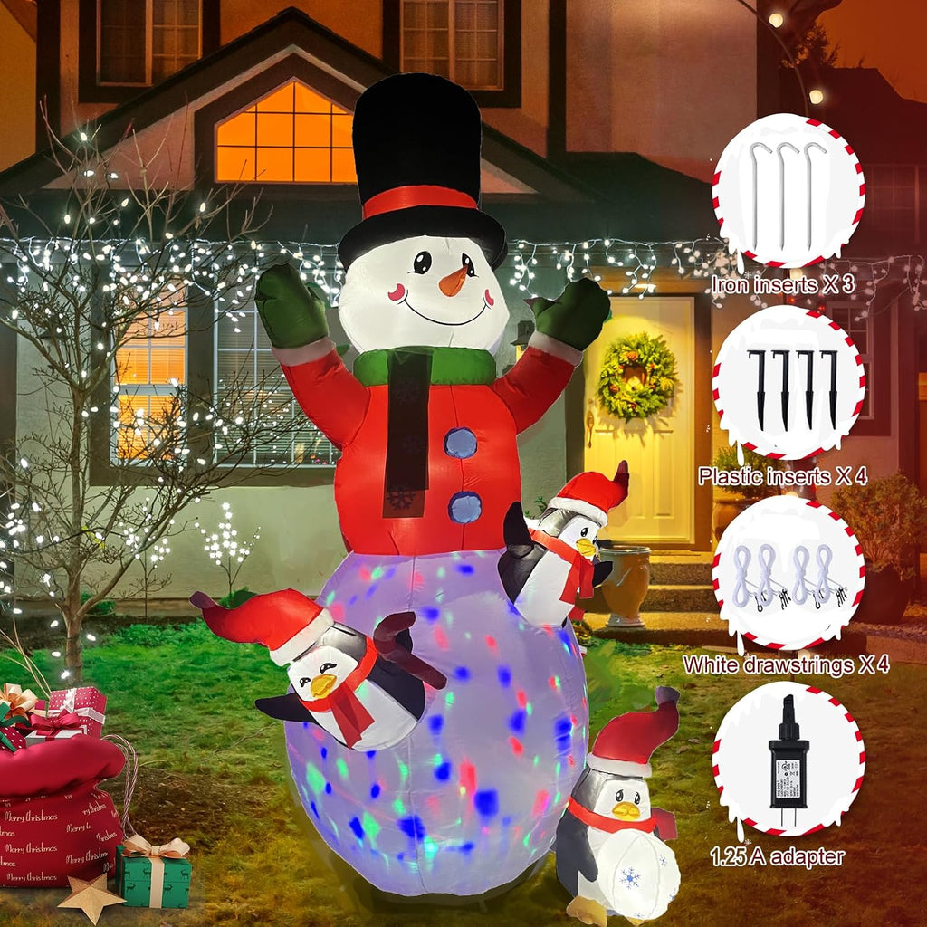 10ft Christmas Inflatable Outdoor Decoration, Kaleidoscope Penguin Snowman Inflatable Yard Decoration with LED Lights
