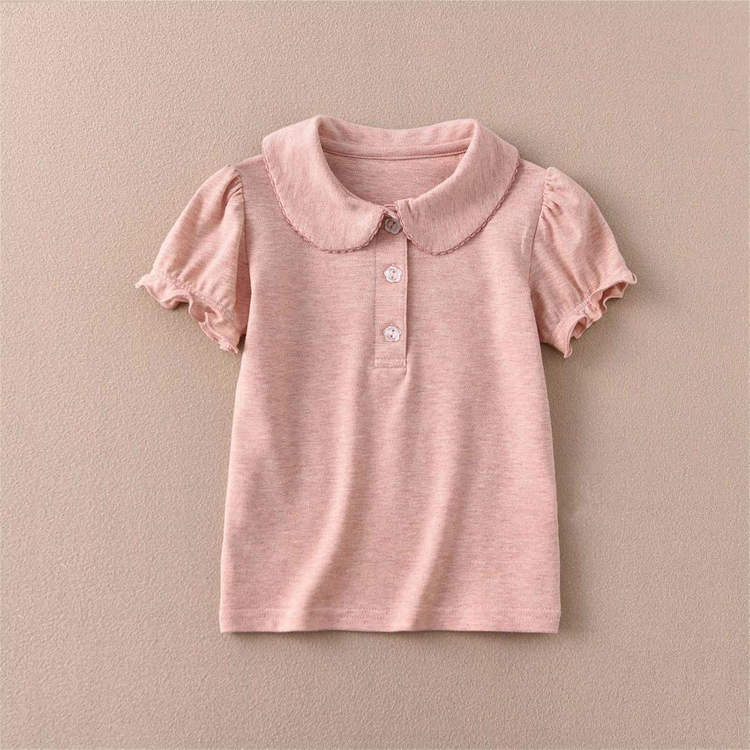 Girls Pure Cotton Polos Puff Sleeve Cute Peter Pan Collar Shirt | Back to School Clothes for Teen Girls Kids Short