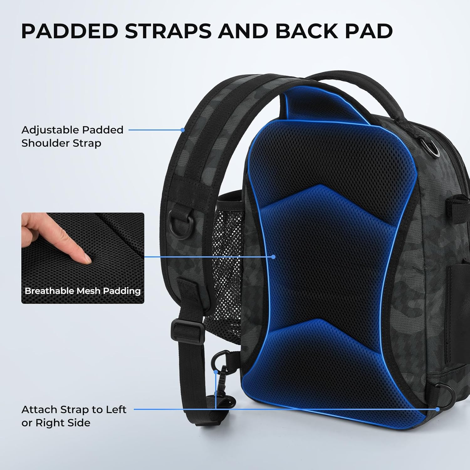 BaitSpace Fishing Sling Bag, Fishing Backpack with Rod Holder | Water-Resistant Tackle Storage with Detachable Soft