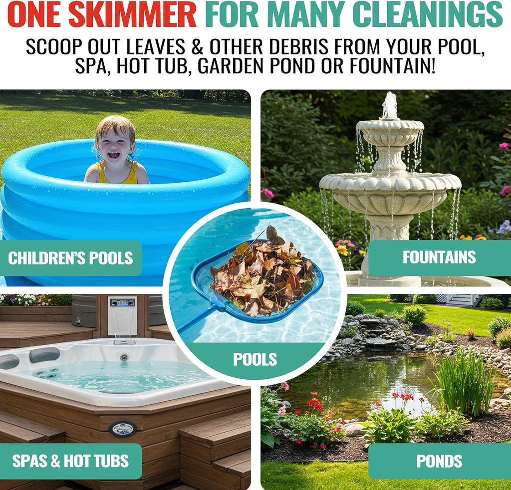 36" Hot Tub Pool Skimmer Net with Pole All-Metal Aluminum Frame & Handle for Small Above Ground Pools - Lightweight
