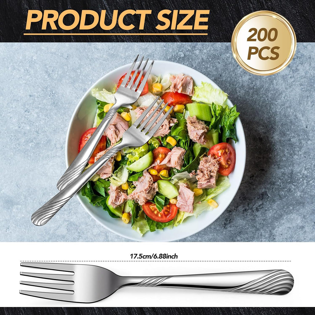 200 Pieces Stainless Steel Dinner Forks Bulk, Metal Fork, Stylish