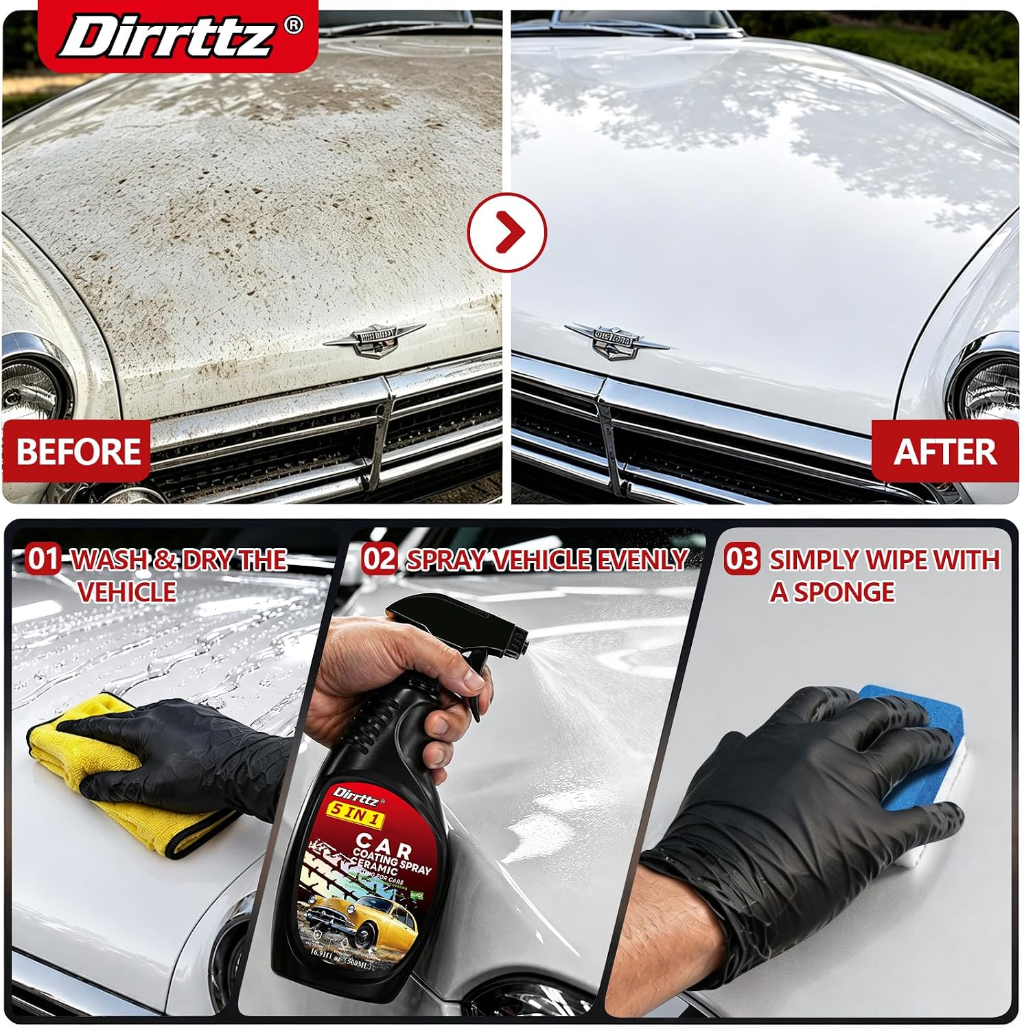 Ceramic Coating for Cars Polish (16 Fl Oz)Hydrophobic Car Wax Spray | Deep Gloss Shine, Hydrophobic Water Beading