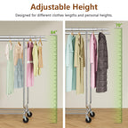 Heavy Duty Rolling Clothes Rack, 620 LBS Load Double Rod Adjustable Garment Rack with Storage Shelf, Portable