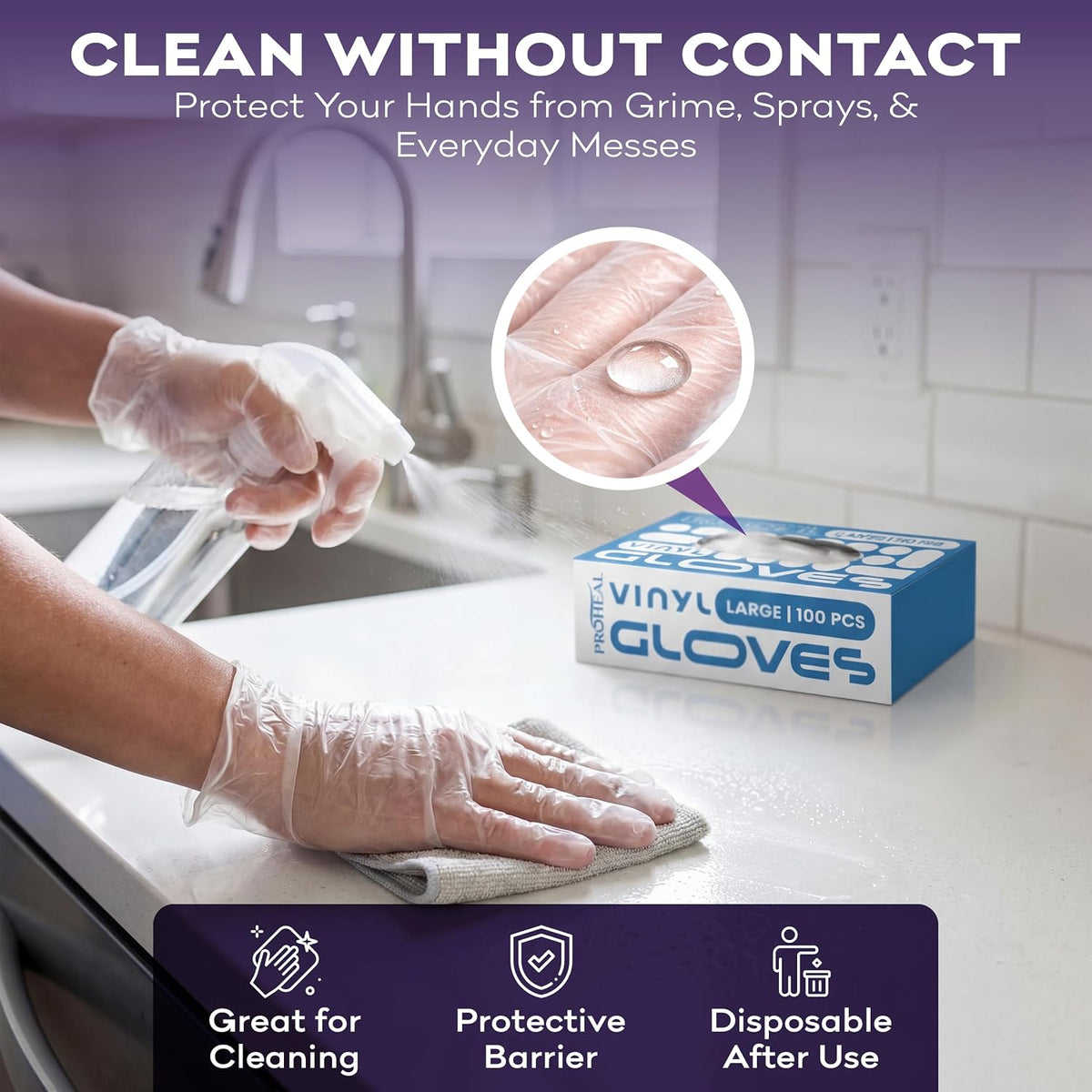 Clear Vinyl Disposable Gloves - Powder & Latex Free Kitchen Glove