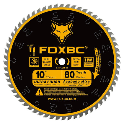 10-Inch Table Saw Blade, 80-Tooth, Ultra Finish Wood Cutting, 5/8-Inch Arbor