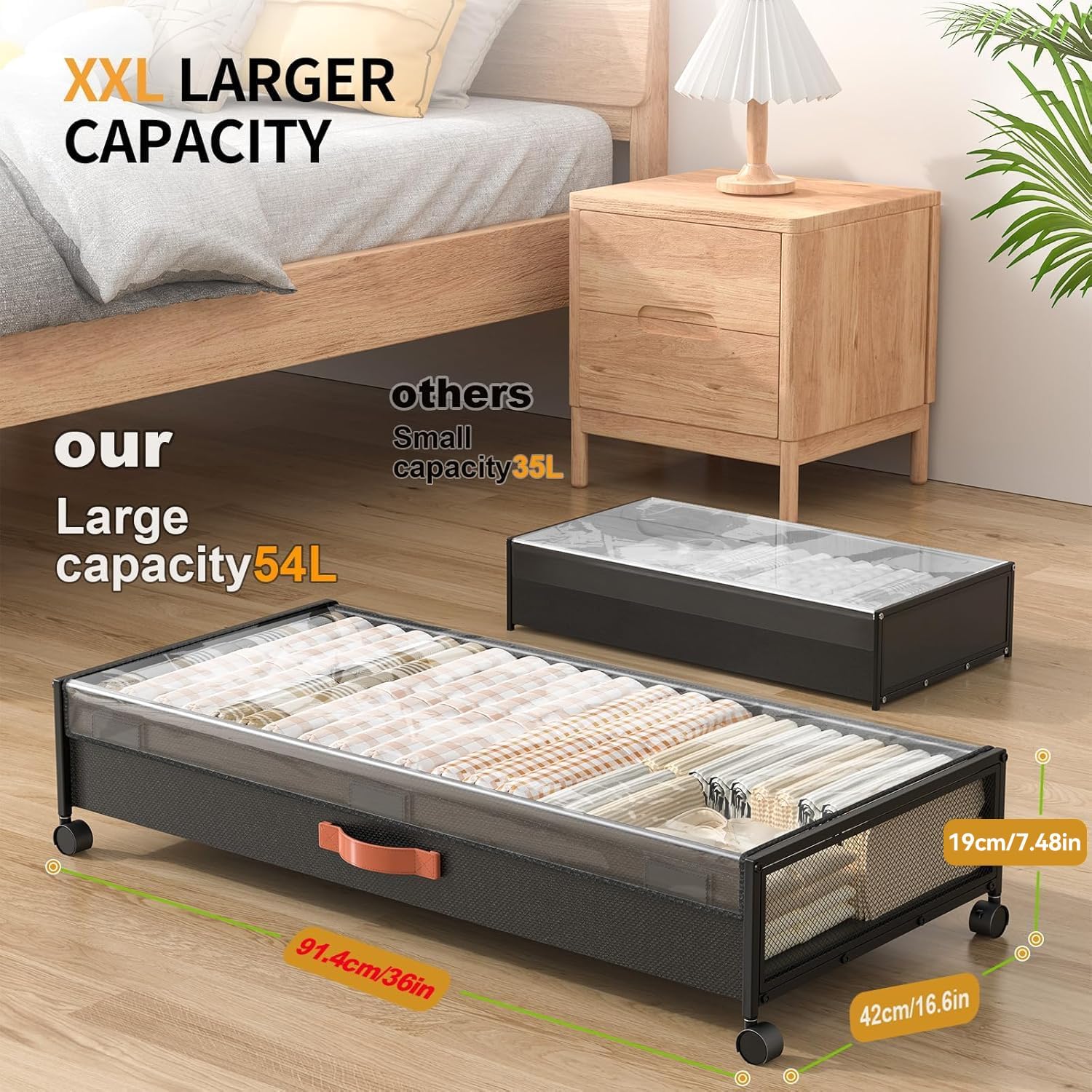 Under Bed Storage Containers with Wheels Large Underbed Shoes Blankets Clothes Toy Storage Drawers for College Dorms