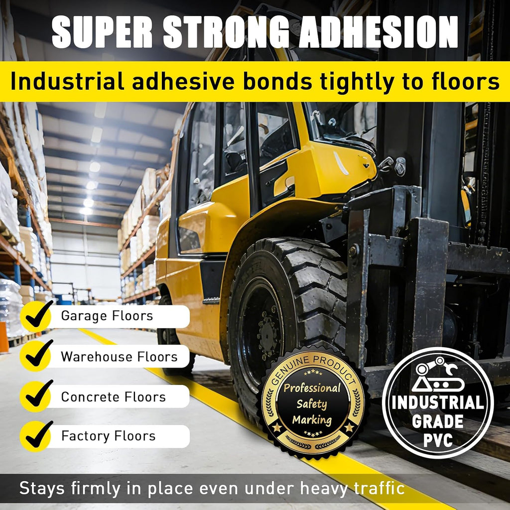 Floor Marking Tape, 1.1mm Extra Thick, Yellow, 2 Inch x 100FT | Heavy Duty Safety Tape, High Visibility Industrial